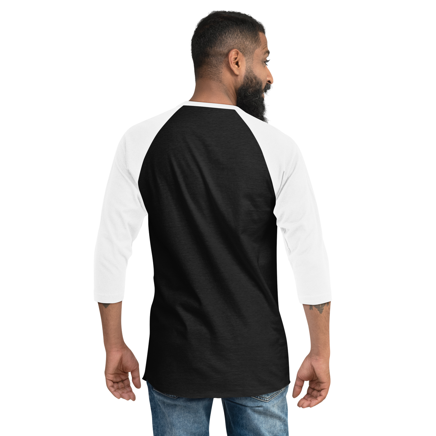 unisex 3/4 sleeve raglan shirt black and White back