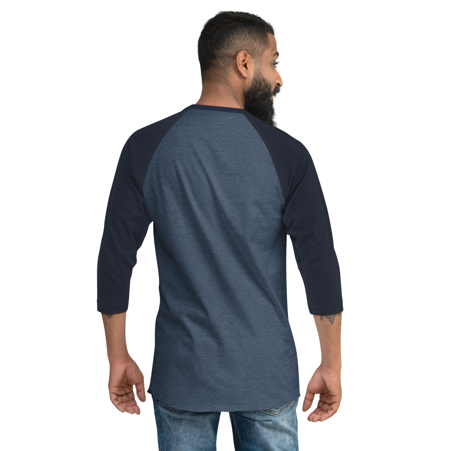 unisex 3/4 sleeve raglan shirt heather navy back