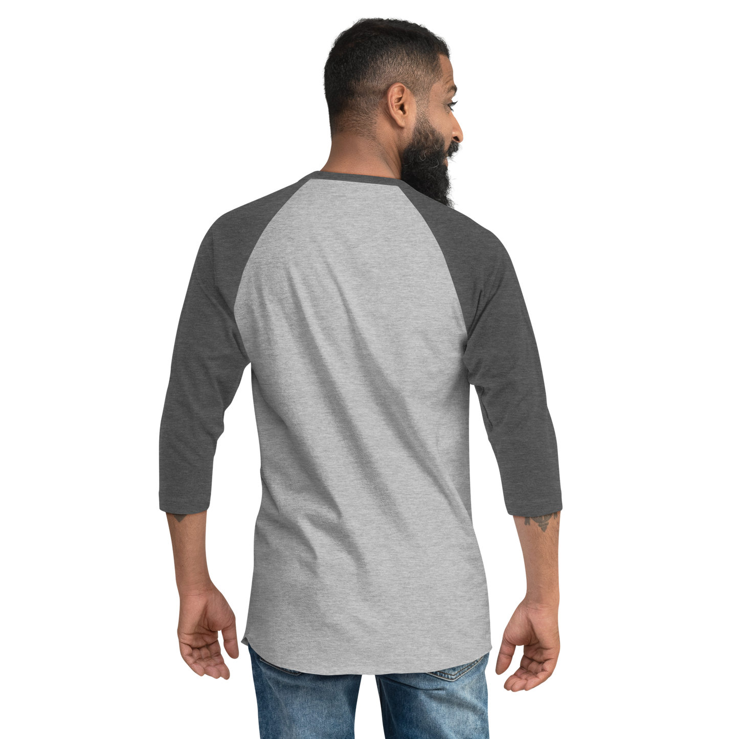 unisex 3/4 sleeve raglan shirt heather grey and charcoal back